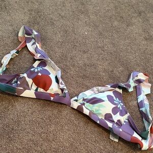 Floral Triangle Bikini Top in Purple, Teal & Red